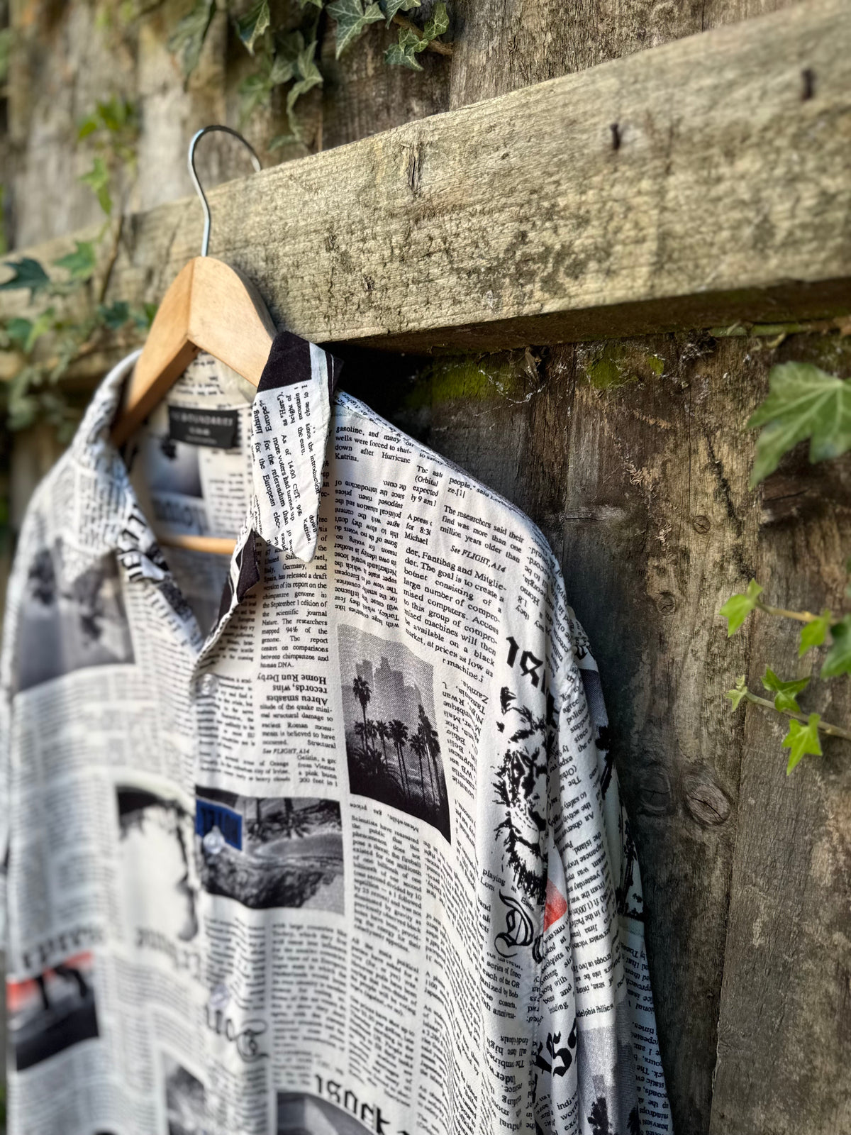 Retro Newspaper Print Shirt | Monochrome Graphic Short Sleeve