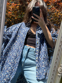 Vintage Blue Geometric Print Shirt | Abstract Square Pattern