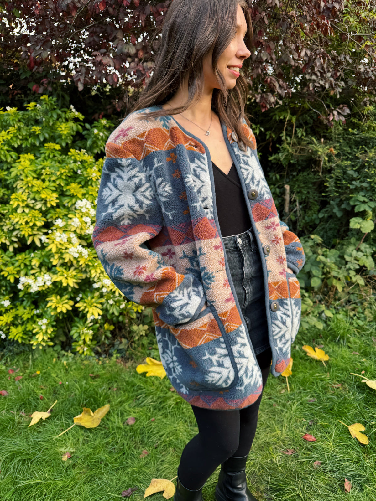 Vintage Snowflake Pattern Teddy Fleece Jacket