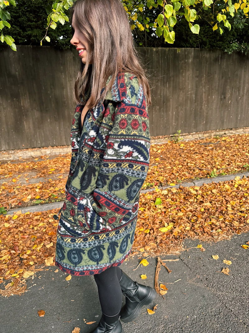 Vintage Oversized Paisley Pattern Fleece Jacket