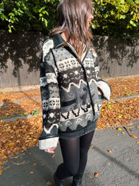 Vintage Patterned Button Up Fleece Jacket