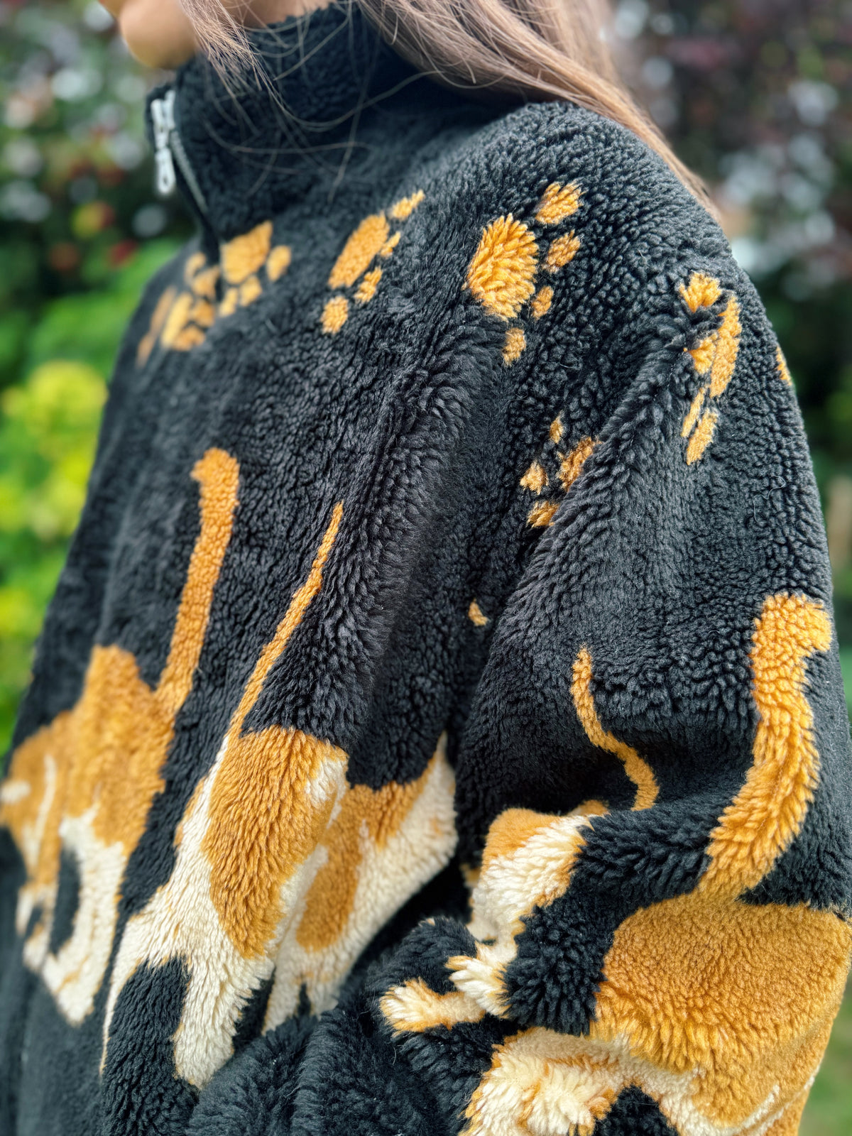 Vintage Cat Pattern Sherpa Teddy Fleece Jacket