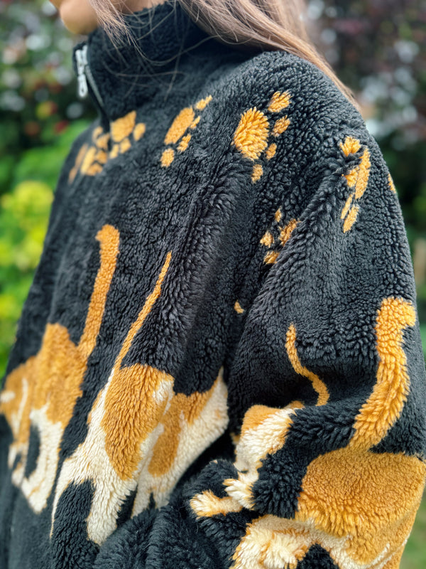 Vintage Cat Pattern Sherpa Teddy Fleece Jacket