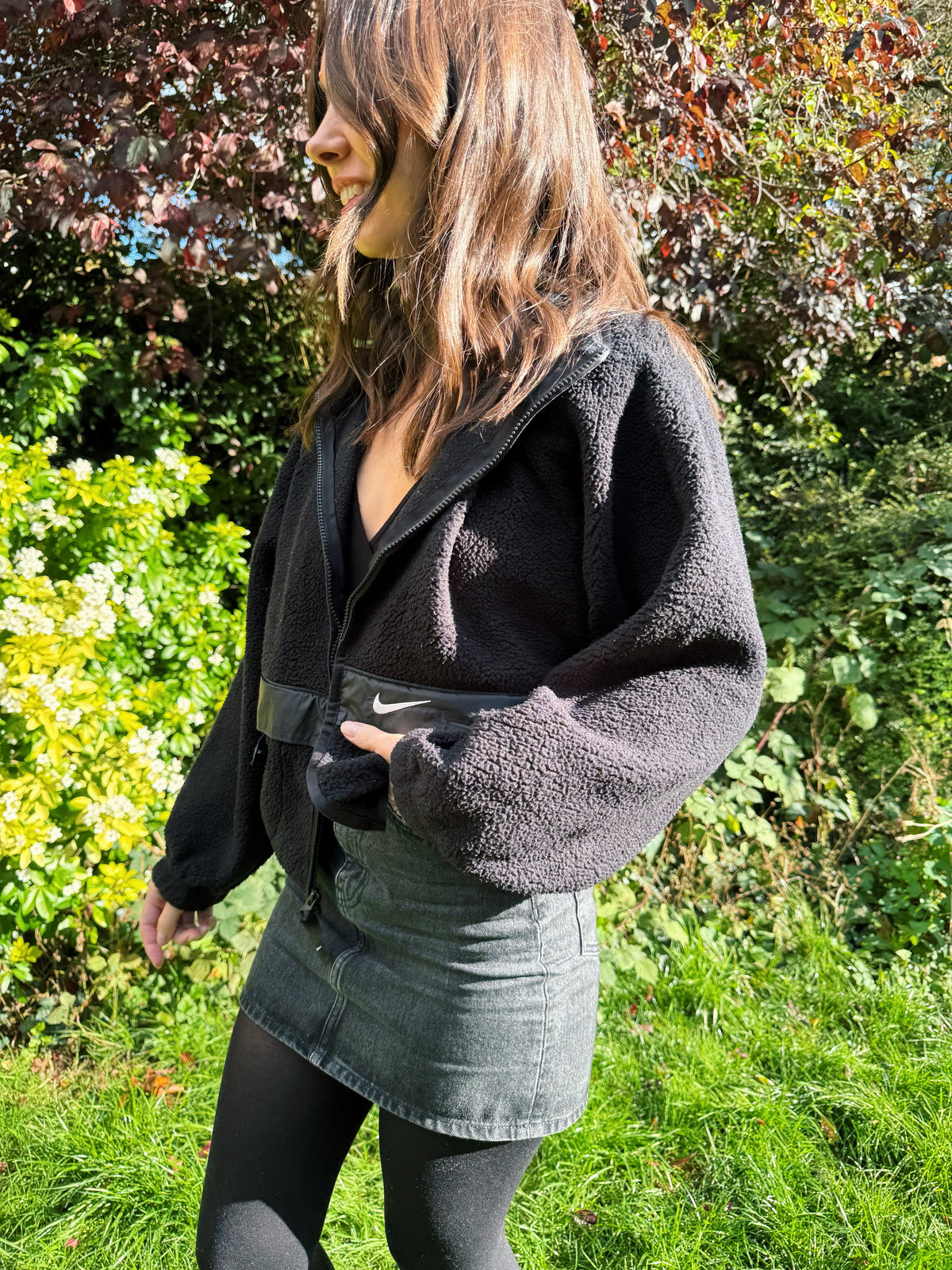 Vintage Nike Black Teddy Fleece Zip-Up Jacket