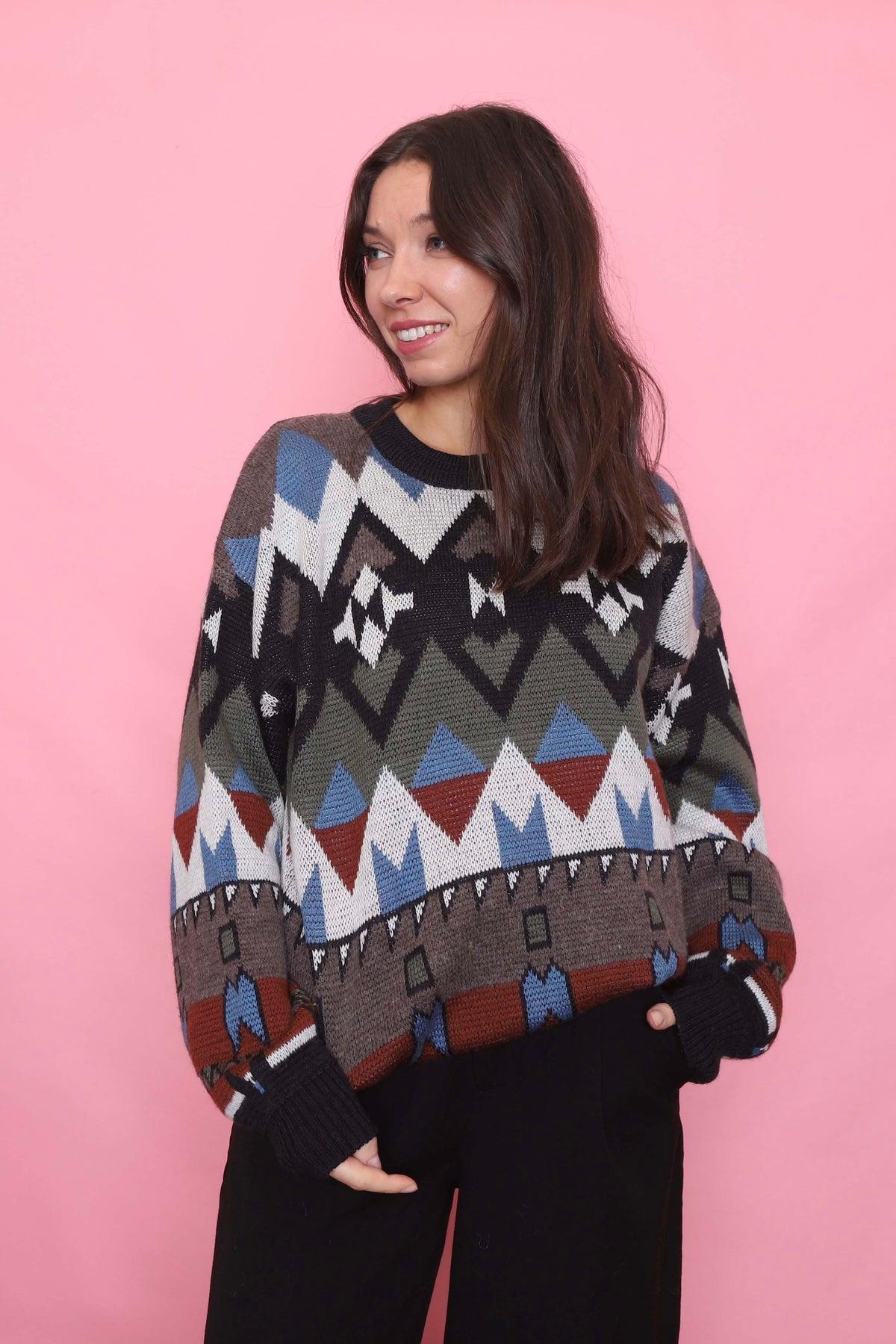Vintage Graphic Pattern Knit Jumper