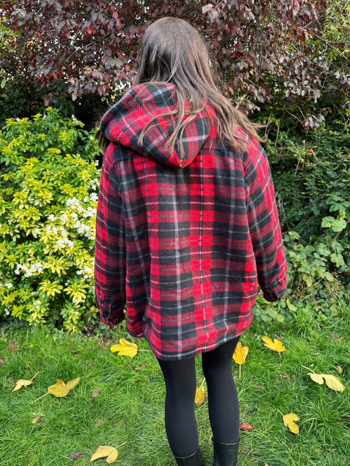 Vintage Checked Zip-Up Teddy Fleece Lined Jacket With Hood