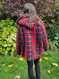 Vintage Checked Zip-Up Teddy Fleece Lined Jacket With Hood