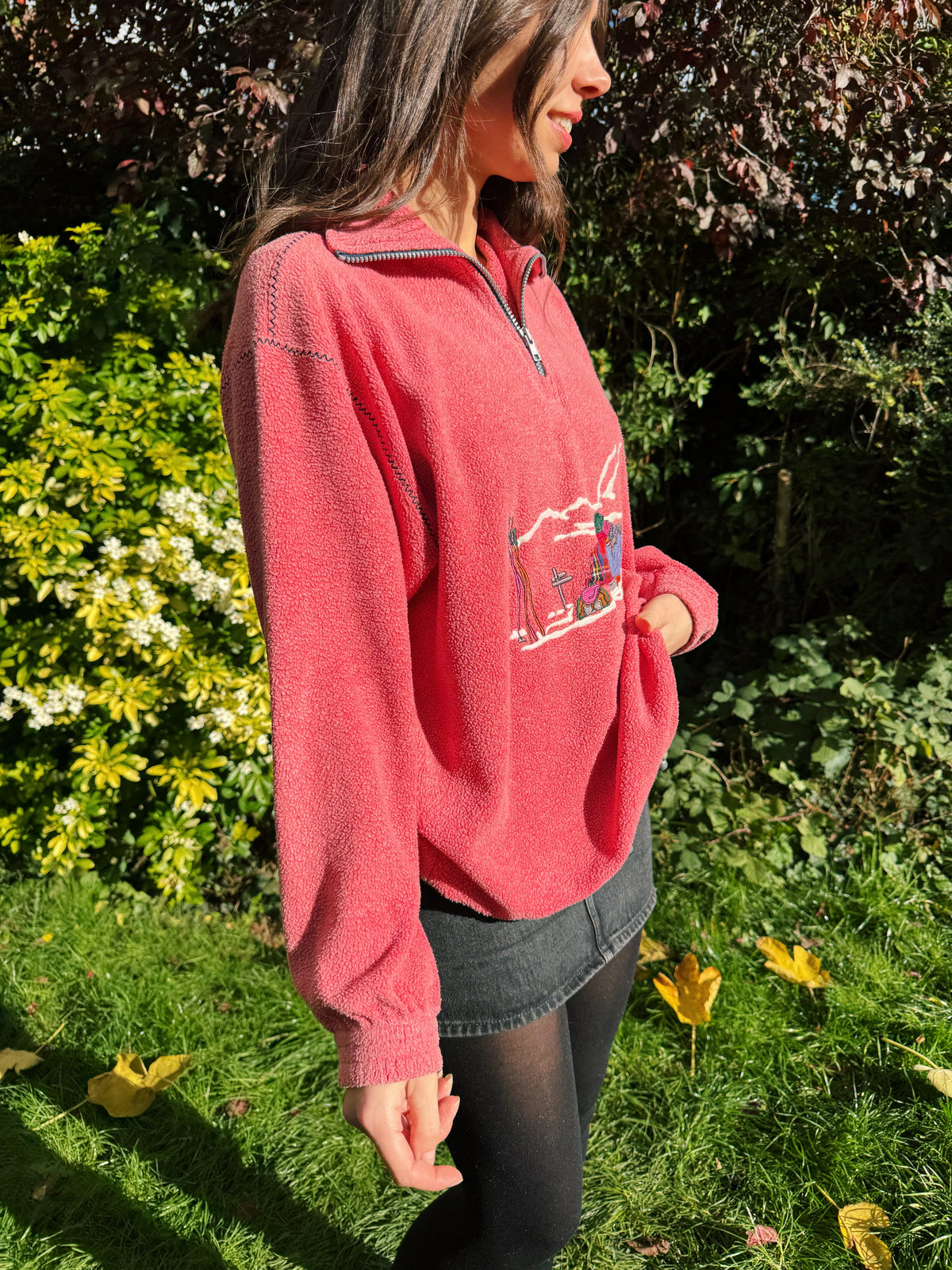 Brugi Vintage Ski Scene Embroidered 1/4 Zip Fleece