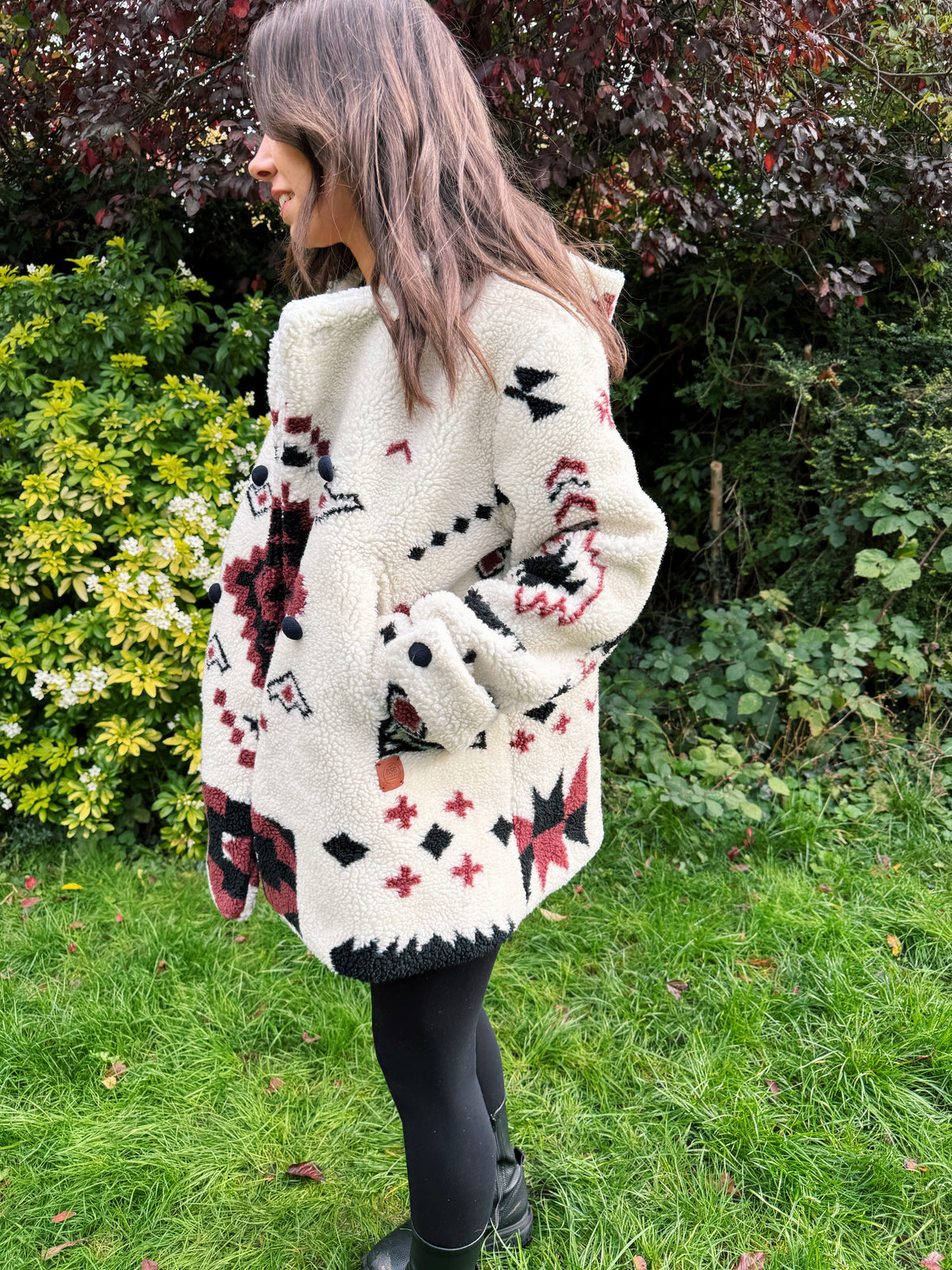 Retro Aztec Pattern Fleece Jacket With Hood