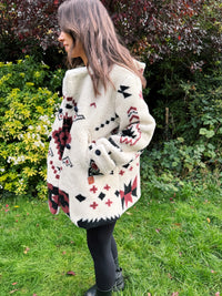 Retro Aztec Pattern Fleece Jacket With Hood