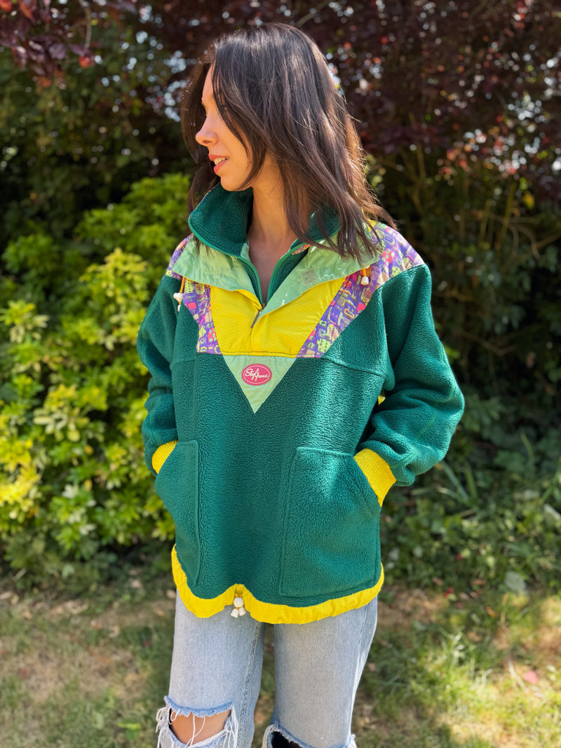 Vintage Colour Block 1/4 Zip Fleece Jacket