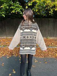 Vintage Beige & Brown Patterned Teddy Fleece Pullover