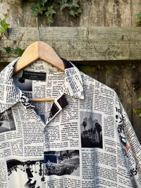 Retro Newspaper Print Shirt | Monochrome Graphic Short Sleeve