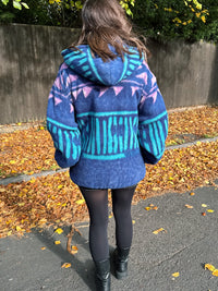 Vintage 90s Abstract Pattern Fleece Jacket With Hood