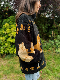 Vintage Cat Pattern Sherpa Teddy Fleece Jacket