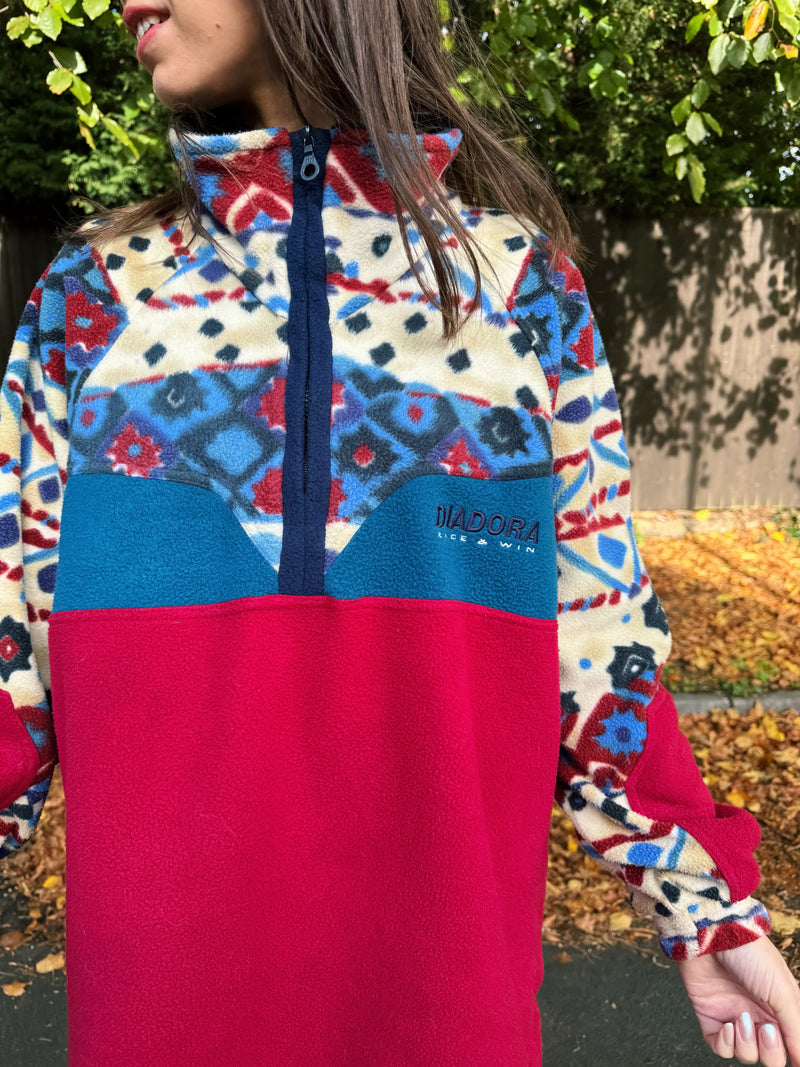 Vintage 90s Diadora 1/4 Zip Fleece Pull Over