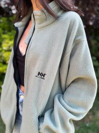 Helly Hansen Vintage Zip-Up Fleece Jacket in Light Sage Green with Logo

