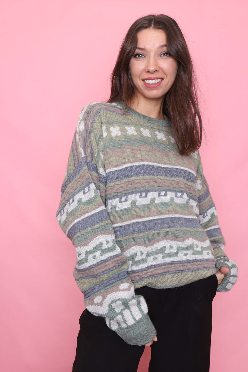 Vintage Pastel Abstract Knit Jumper