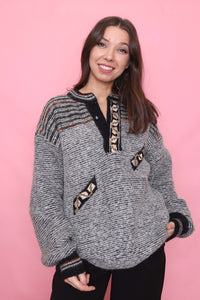 Vintage Grey 1/4 Button Chunky Knit Jumper