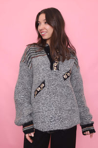 Vintage Grey 1/4 Button Chunky Knit Jumper