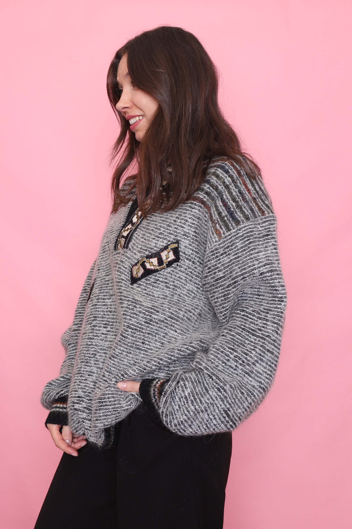 Vintage Grey 1/4 Button Chunky Knit Jumper