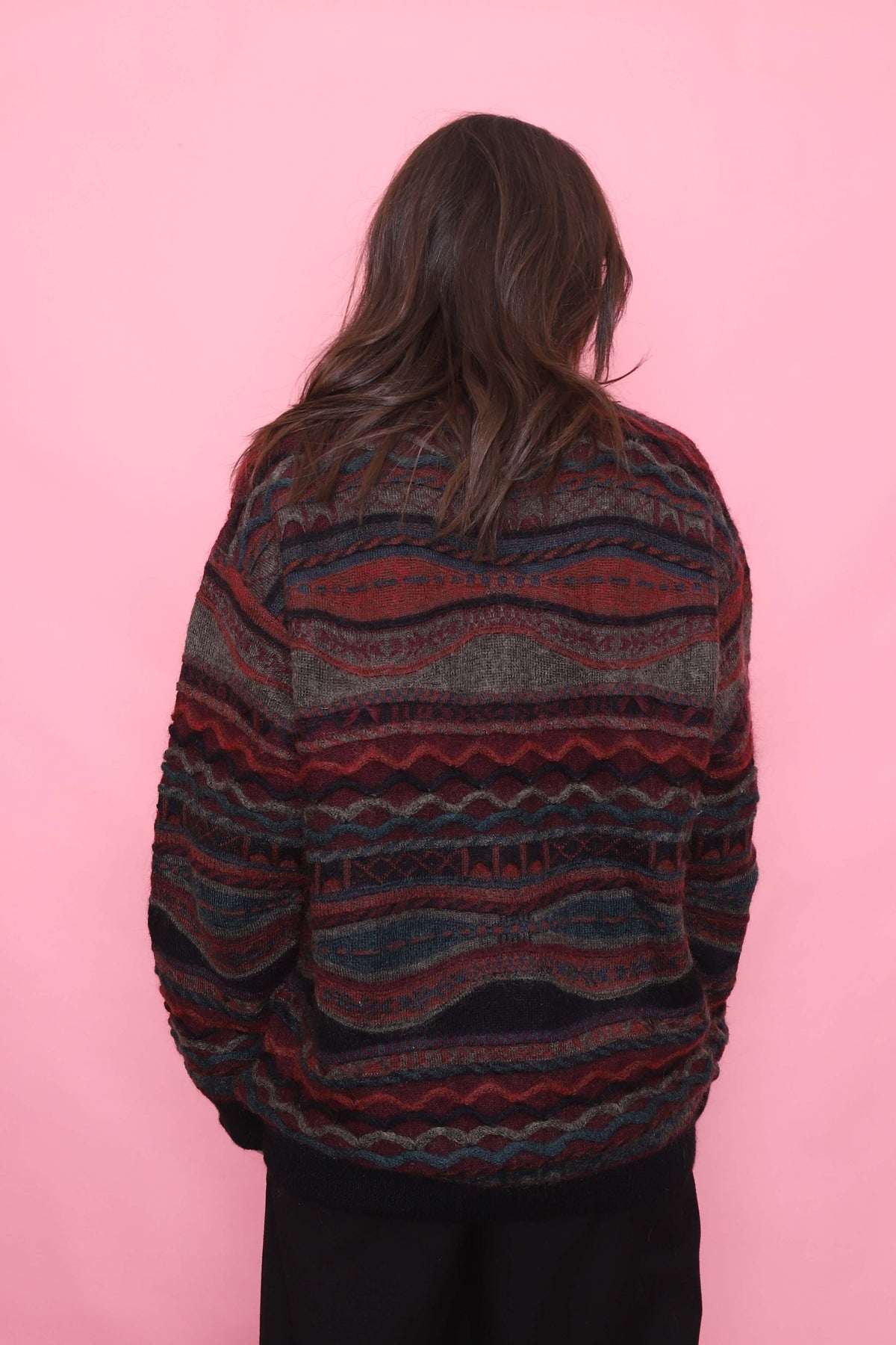 Vintage Abstract Pattern Textured Knit Jumper