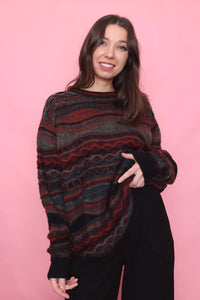 Vintage Abstract Pattern Textured Knit Jumper