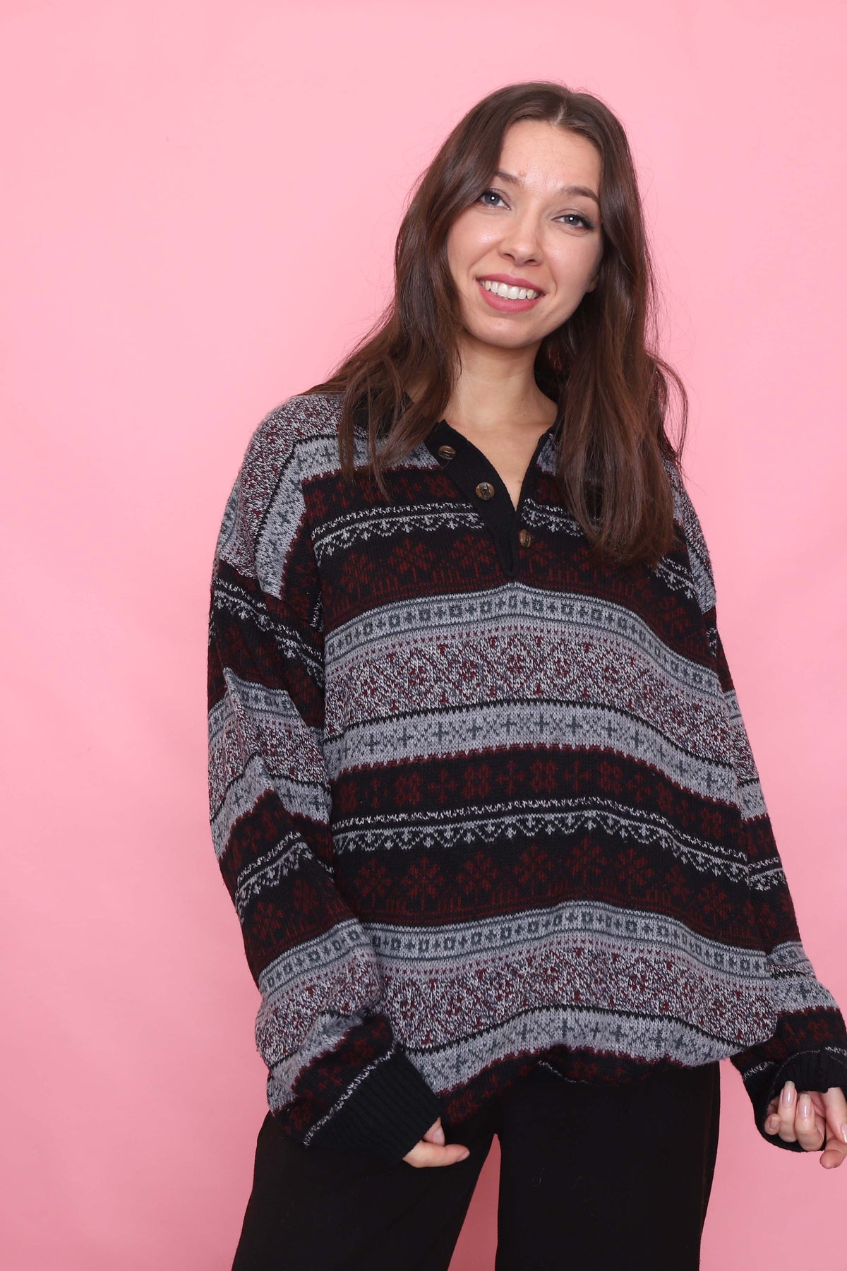 Vintage Pattern 1/4 Button Knit Jumper