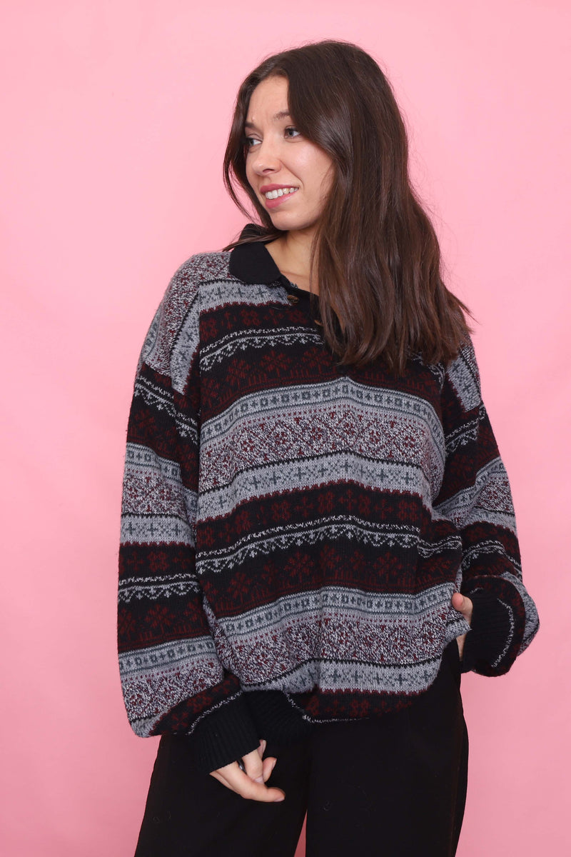 Vintage Pattern 1/4 Button Knit Jumper