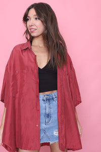 Vintage Short Sleeve Silk Shirt Red
