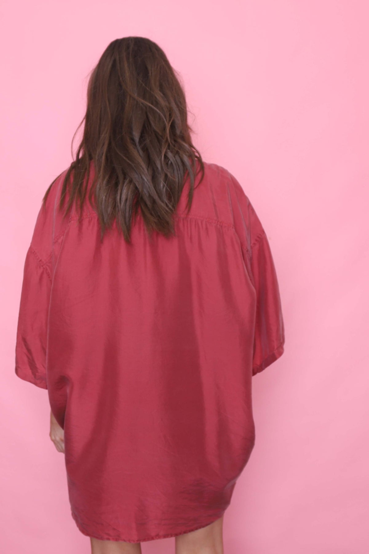 Vintage Short Sleeve Silk Shirt Red