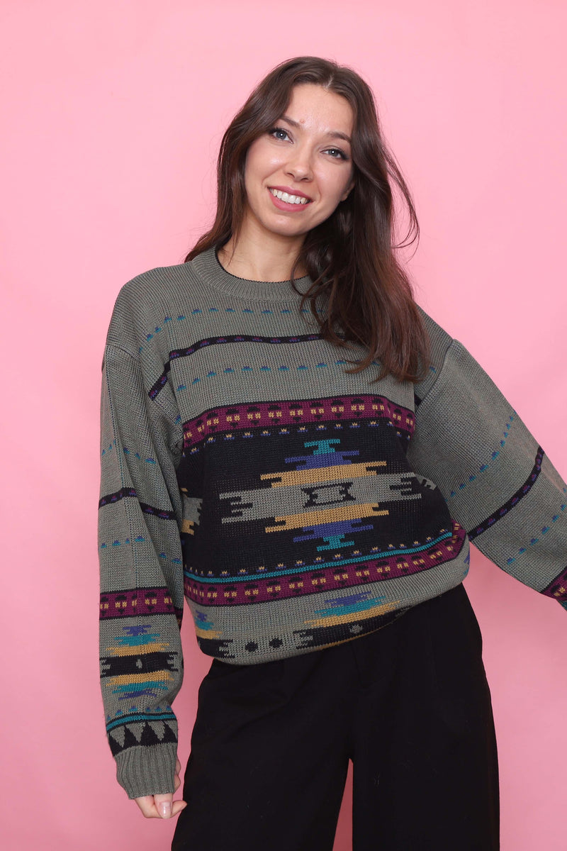 Vintage Aztec Style Pattern Knit Jumper