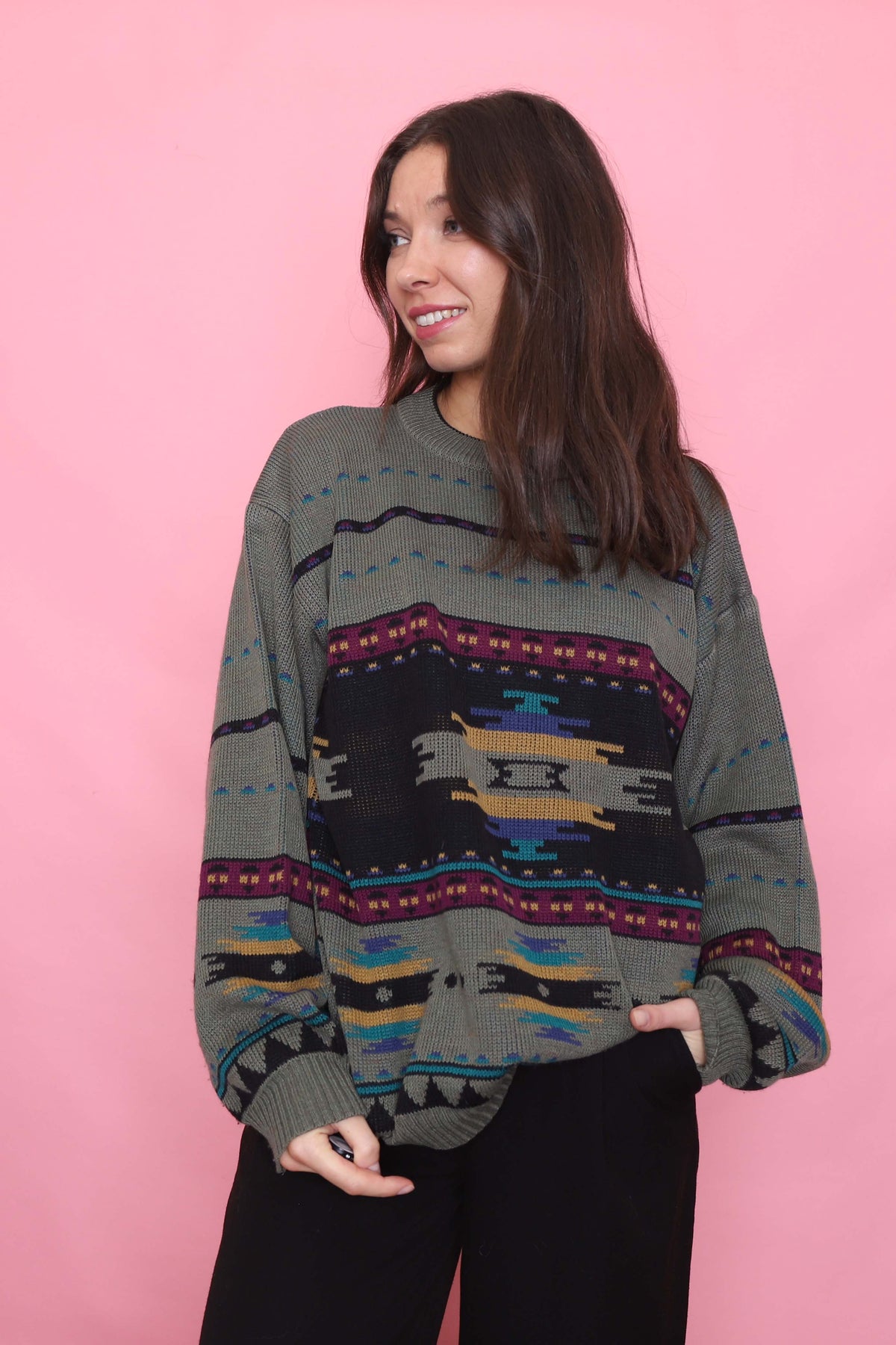 Vintage Aztec Style Pattern Knit Jumper