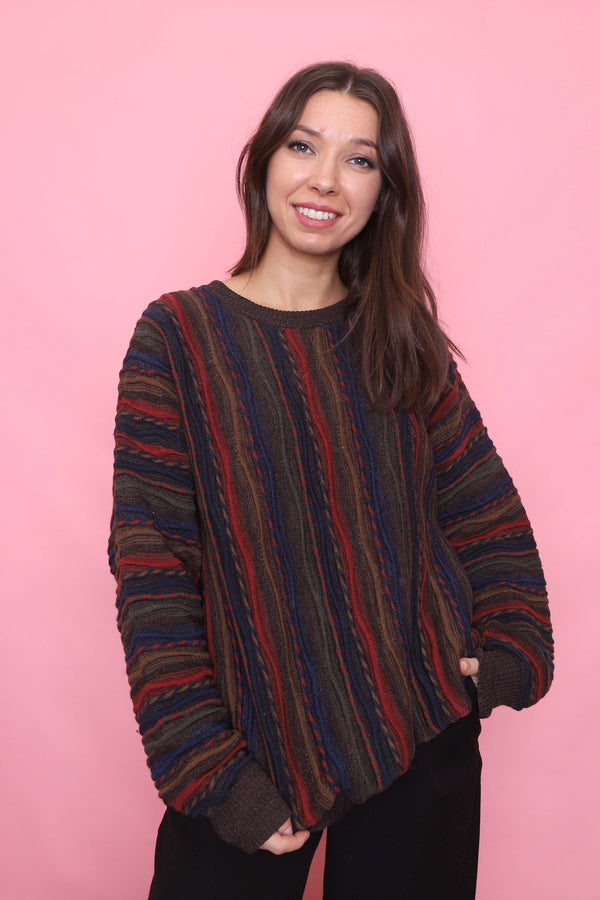 Vintage Coogi-Style Pattern Knit Wool Jumper