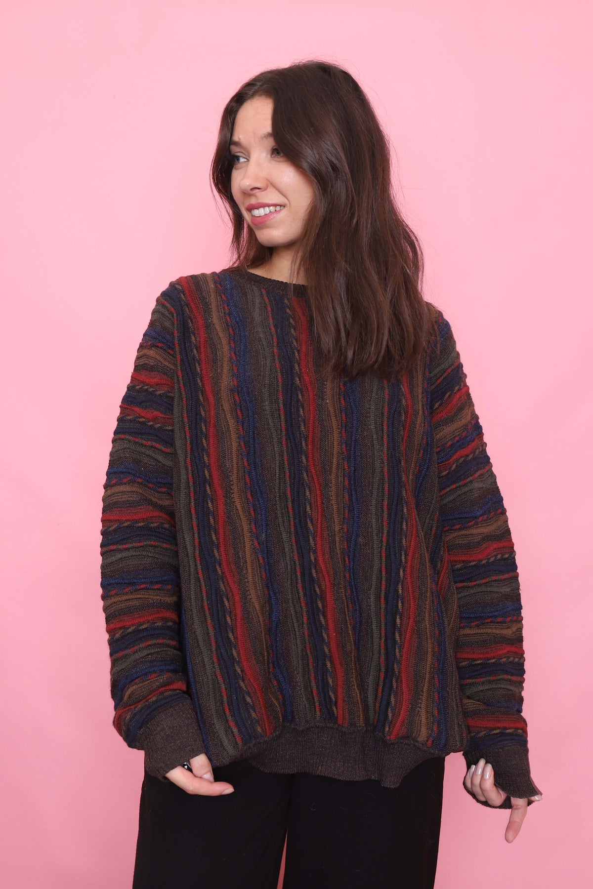Vintage Coogi-Style Pattern Knit Wool Jumper