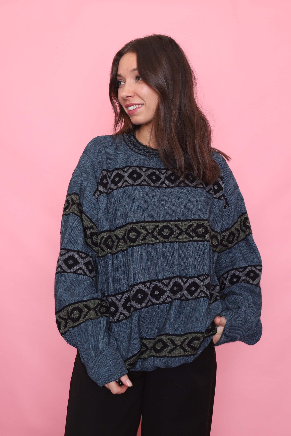 Vintage Abstract Patterned Knit Jumper