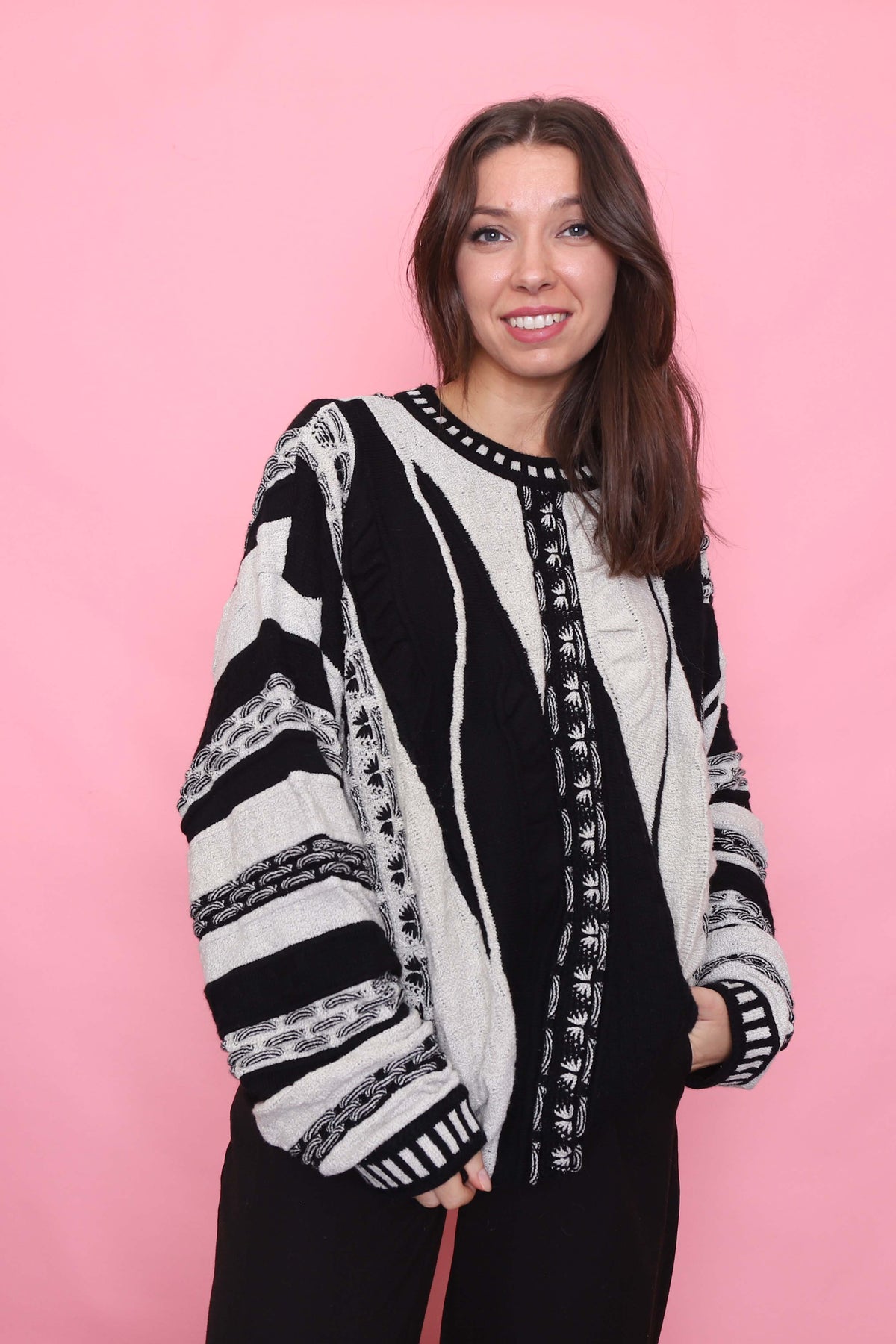 Carlo Colucci Vintage Abstract Monochrome Patterned Knit Jumper