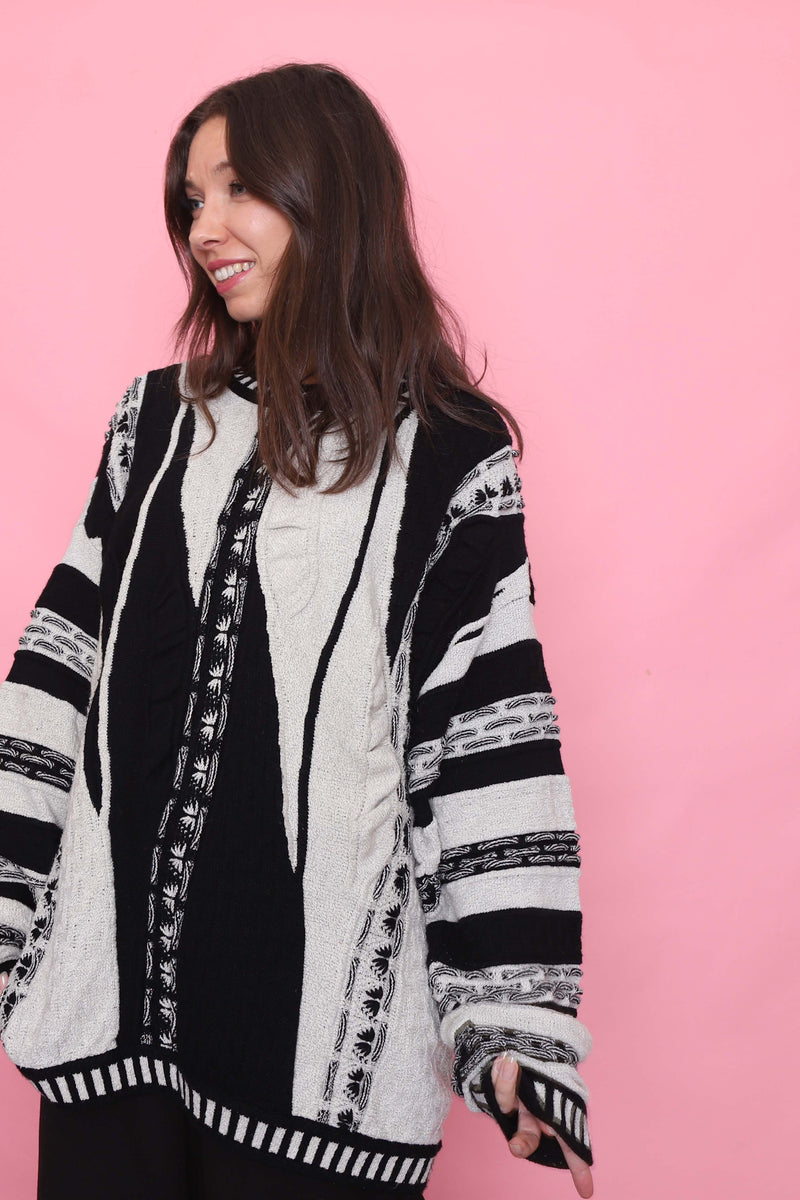 Carlo Colucci Vintage Abstract Monochrome Patterned Knit Jumper