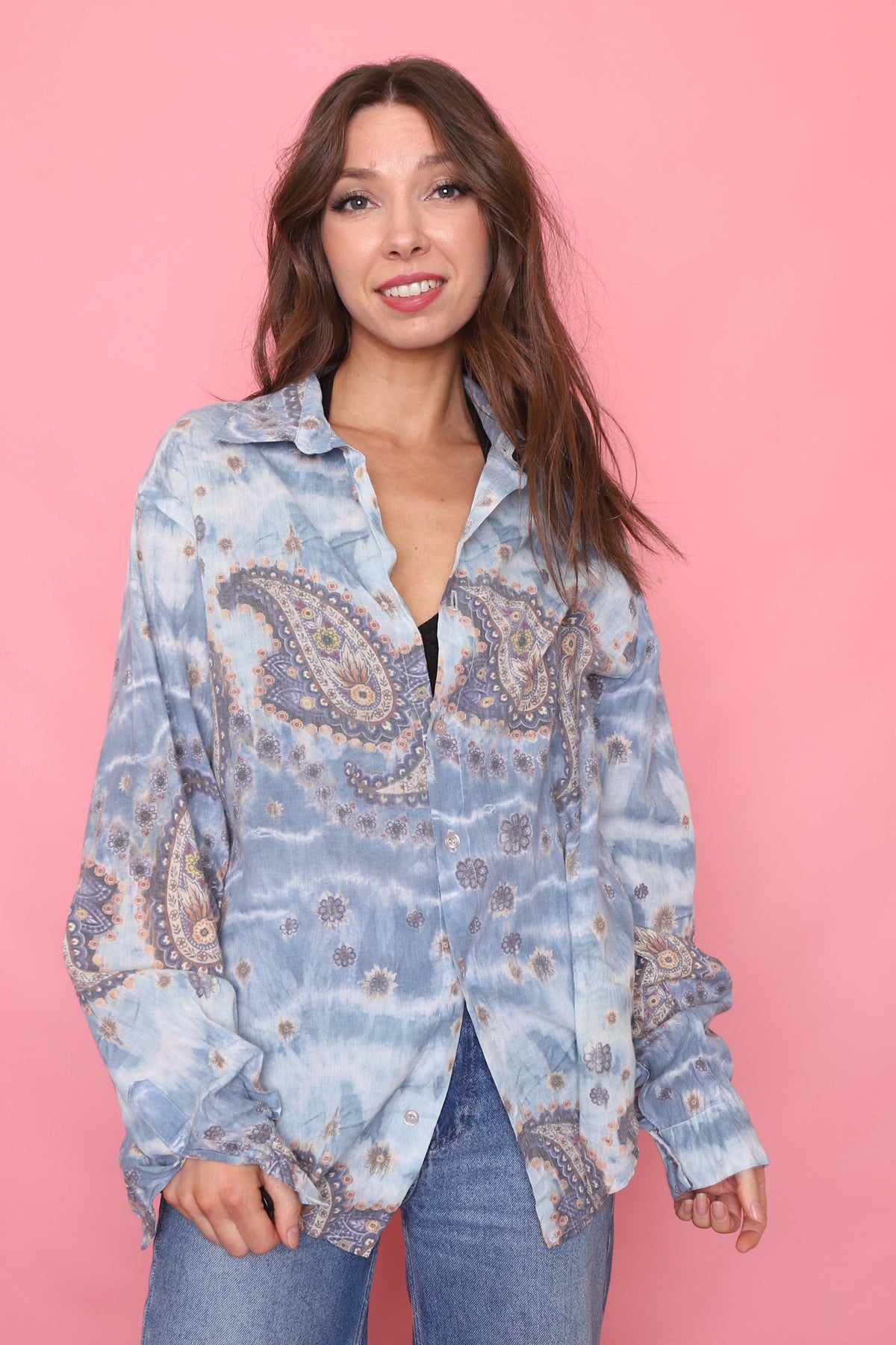 Vintage Patterned Long Sleeve Shirt