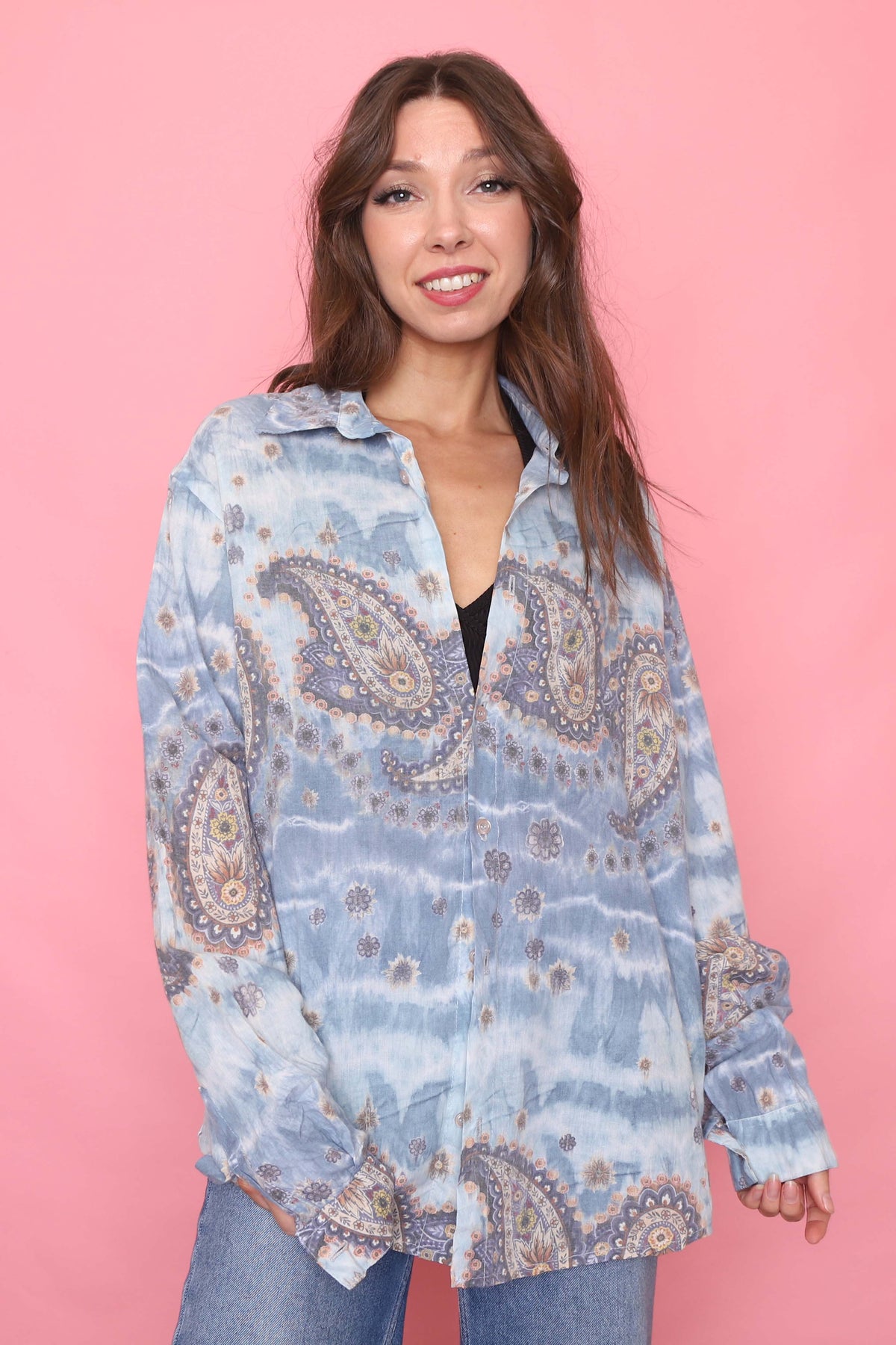 Vintage Patterned Long Sleeve Shirt