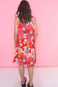 Vintage 90s Floral Patterned Dress Red