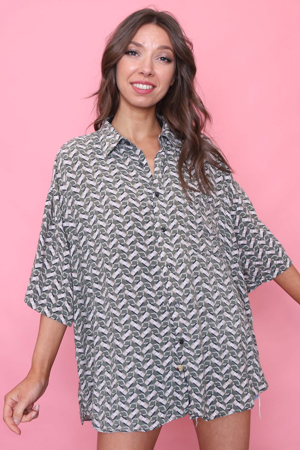 Vintage Patterned Short Sleeve Shirt