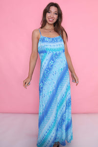 Vintage 90s Patterned Dress Blue