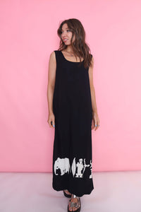 Vintage 90s Patterned Dress Black