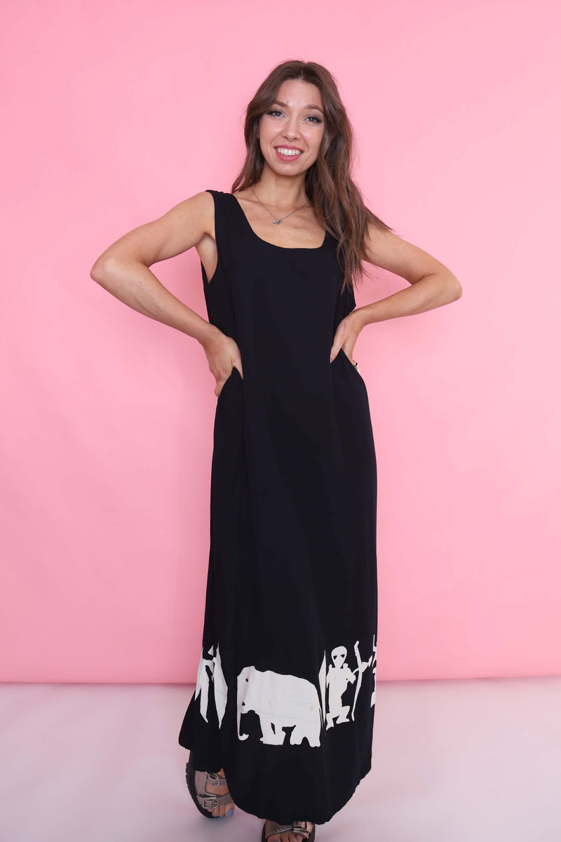 Vintage 90s Patterned Dress Black