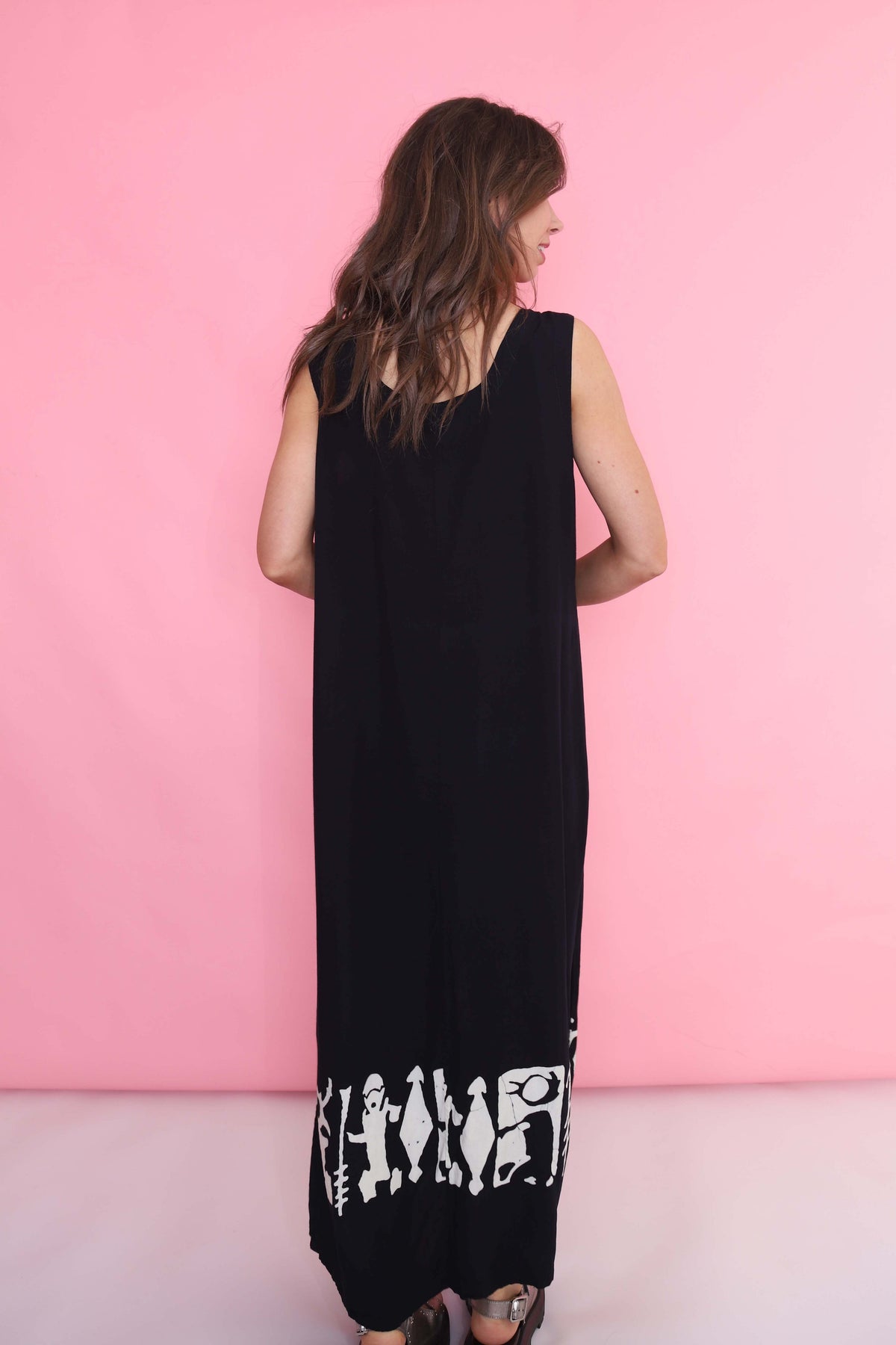 Vintage 90s Patterned Dress Black