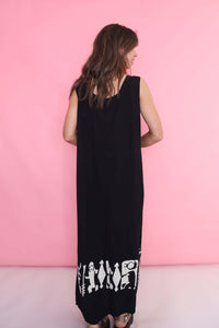 Vintage 90s Patterned Dress Black