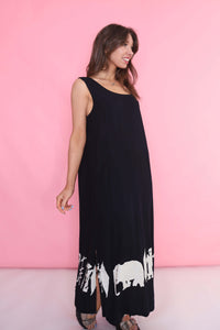 Vintage 90s Patterned Dress Black