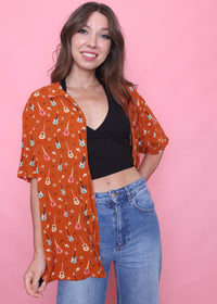 Retro Guitar Patterned Short Sleeve Shirt