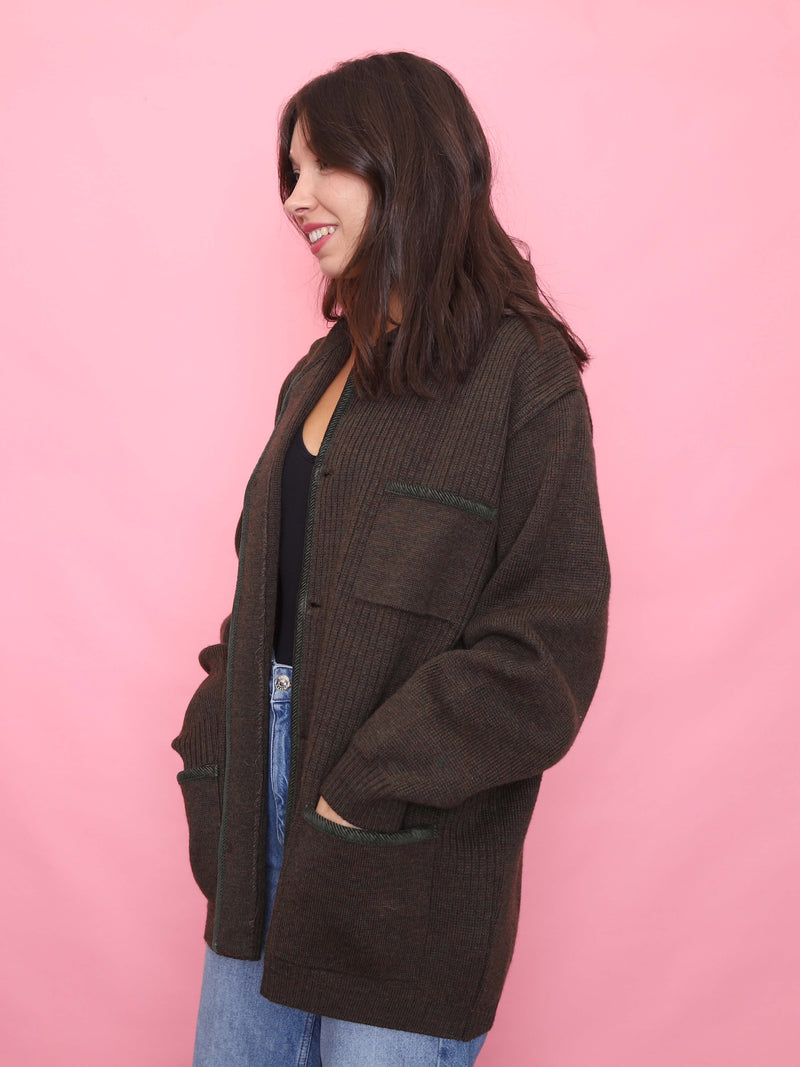 Vintage Brown Ribbed Button Up Cardigan